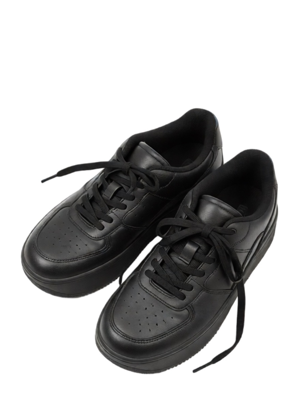 Men's Black Leather Lace-Up Casual Sneakers